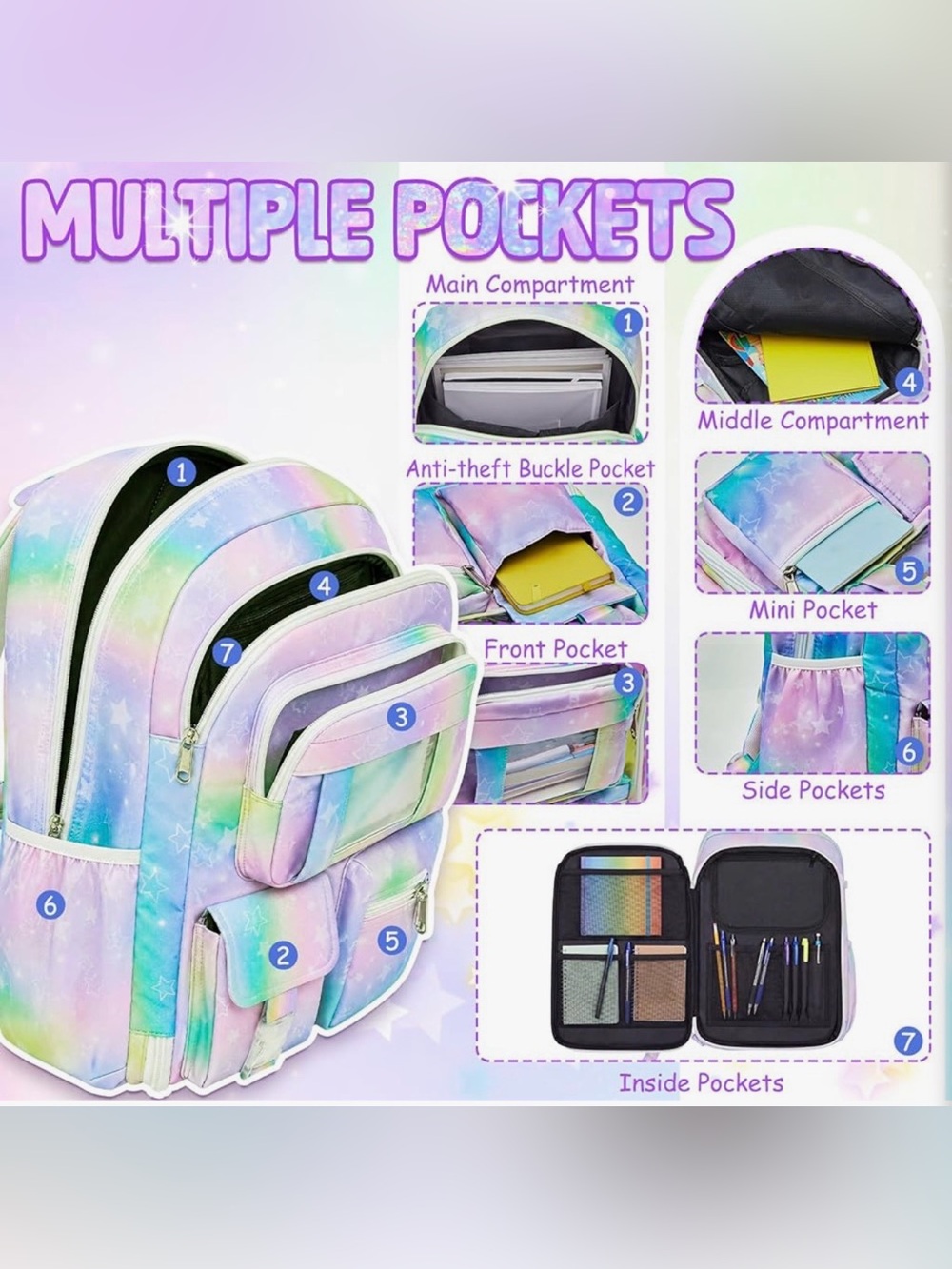 Kids Gradient Rainbow Backpack PICK ONE - Picture 4 of 4